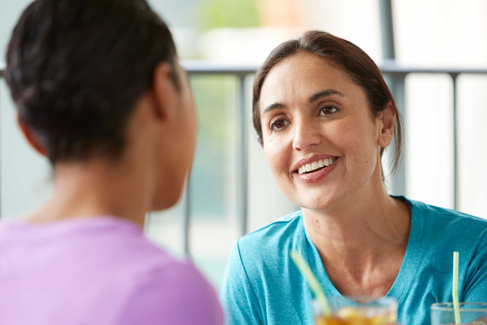 two women talking